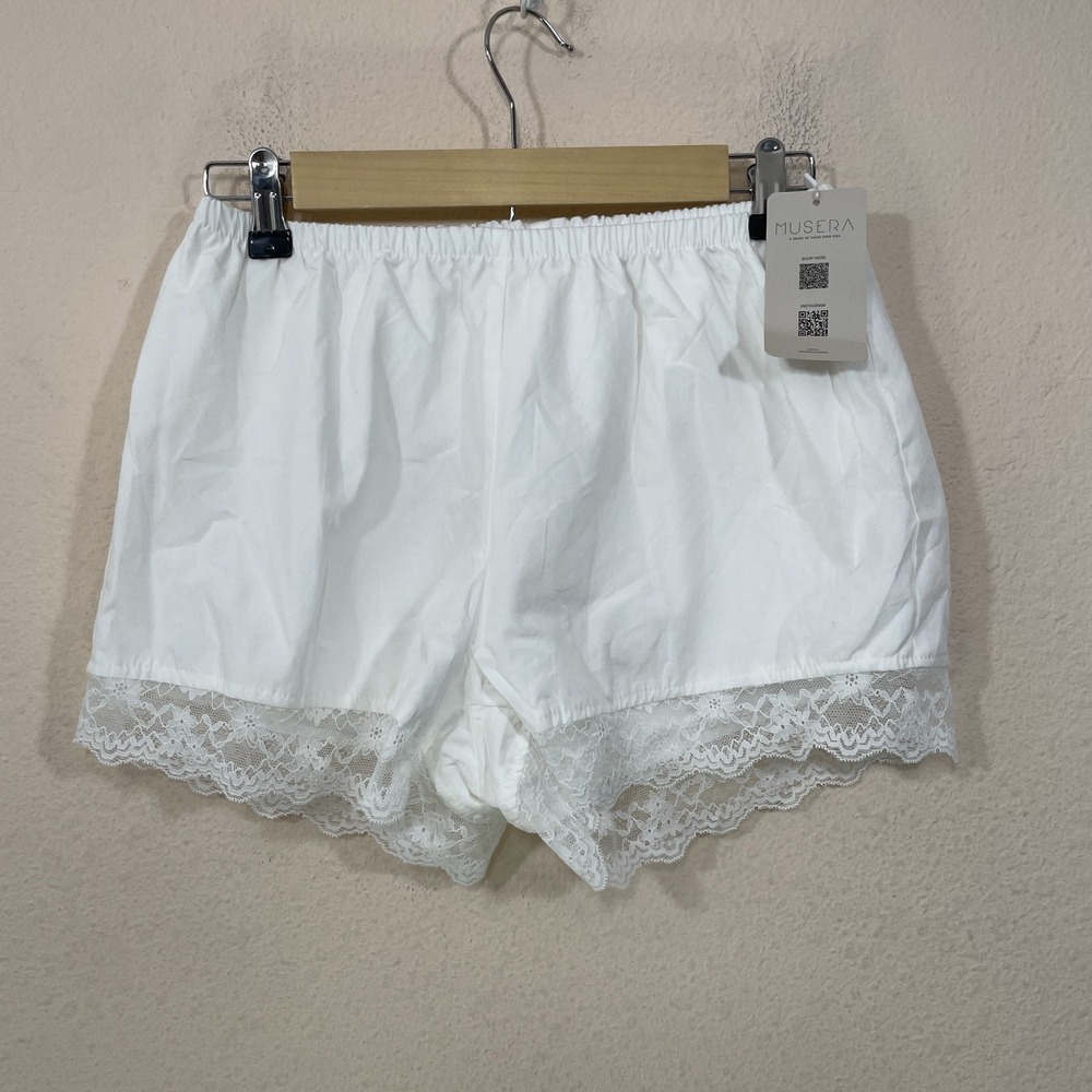 NWT Musera Women's XS Cotton White Lace Trim Sleep Shorts Pull On PJ Bottoms NEW